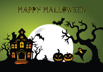 halloween background with pumpkin and bats