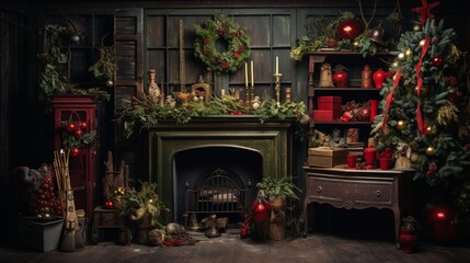 A Photograph capturing the essence of Christmas with a whimsical blend of vintage charm and rich...