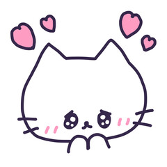 うるうるの目で頭にハートを浮かべたかわいい白い色の猫のイラスト
