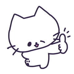 親指を立てていいねのポーズのかわいい白い色の子猫のイラスト