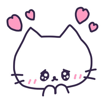 うるうるの目で頭にハートを浮かべたかわいい白い色の猫のイラスト