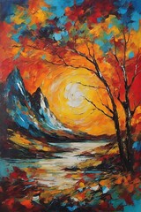 Obraz na płótnie Canvas Radiant Sunset Colors Nature's Mountain Display