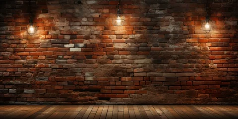 Fotobehang background of a brick wall wide angle lens realistic lighting © sirisakboakaew