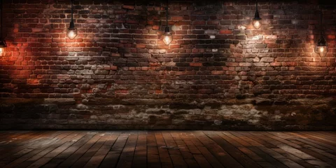 Deurstickers background of a brick wall wide angle lens realistic lighting © sirisakboakaew