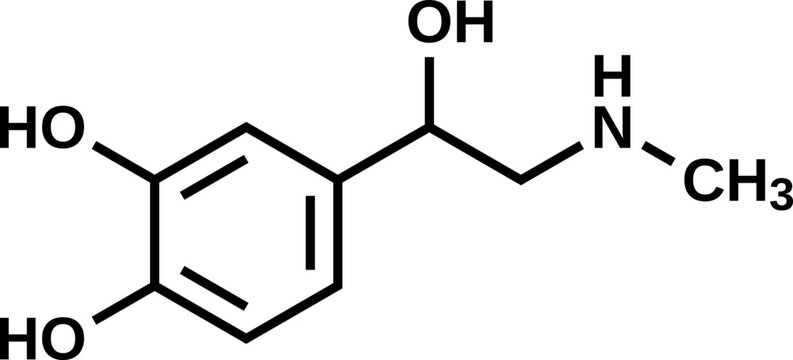 Adrenalin C9H13NO3 structural formula, vector illustration