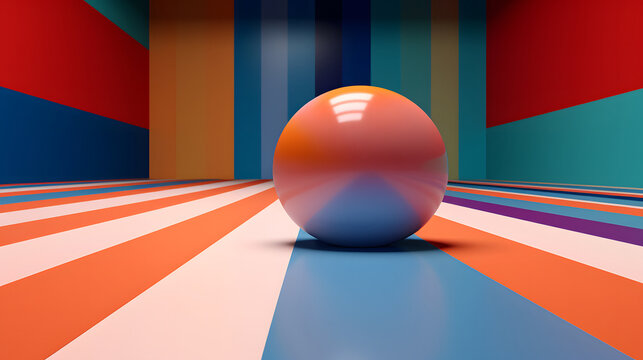 large ball rolling on a colored floor between colored walls