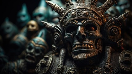 Fototapeta na wymiar Aztec cult of death Tlaloc, Omeyocan, Mictlan, and Chichihuacuauhco