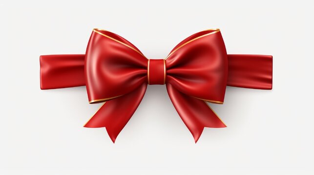 red ribbon and bow with gold isolated against transparent background .