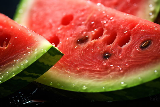 An image of juicy slice watermelon with water droplet