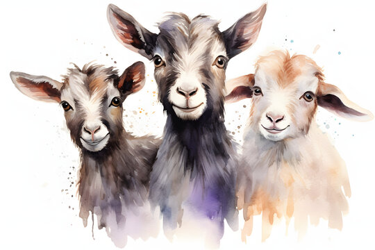 Pygmy Goats Cute Watercolor Art Style