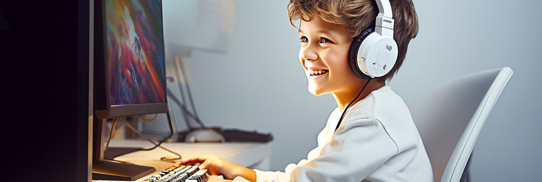 Boy enjoying computer game