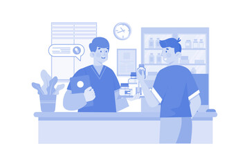 Pharmacy Worker Giving Medicine To Man