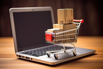 laptop on table. Online shopping. Adding to cart in digital marketplace. E commerce delight. World of products at fingertips. Retail therapy. Exploring virtual store. Fast and convenient