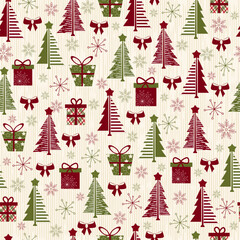 Merry christmas pattern with snowflakes, christmas trees nad christmas elements