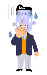 顔面蒼白になるジャケットを着た男性の全身
