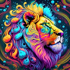 lion head in the sun art, design, vector, illustration, flower, pattern, bird, ornament, floral, decoration, color, drawing, 