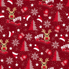
 Christmas pattern with snowflakes, christmas trees nad christmas elements
