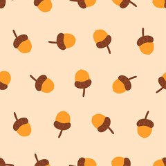 Acorn seamless pattern. Suitable for backgrounds, wallpapers, fabrics, textiles, wrapping papers, printed materials, and many more.