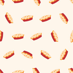 Pumpkin pie seamless pattern. Suitable for backgrounds, wallpapers, fabrics, textiles, wrapping papers, printed materials, and many more.