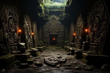 Naklejka premium Ancient burial chamber with intricate tomb decorations, Generative AI