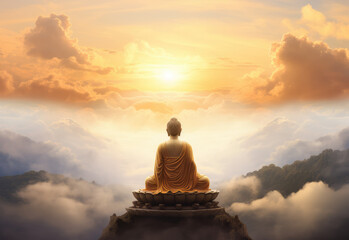 buddha statue in the sky with clouds
