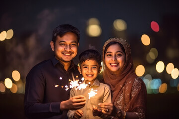 Obraz na płótnie Canvas Indian family celebrating diwali festival.