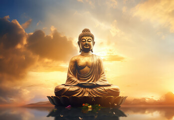 buddha statue in the sky with clouds - obrazy, fototapety, plakaty