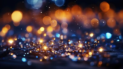 gold and night glitter bokeh lights background. generative Ai	
