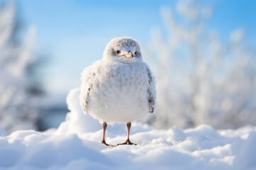 a cute seagull playing in the snow