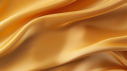 Fototapeta premium Yellow ocher satin. Ocher color shiny silky smooth fabric. Soft wavy folds. Elegant background with space for design. Bright, light, banner. Flat lay, top view table, template