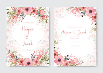 Fototapeta na wymiar Wedding invitation template with minimalistic floral