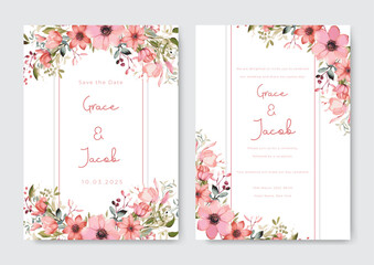 Watercolor floral Wedding invitation template
