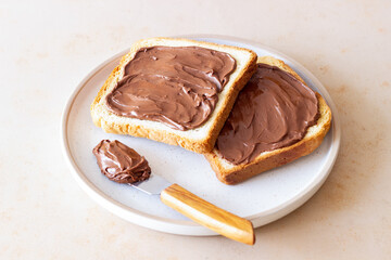Sandwich with chocolate paste . Breakfast. Vegetarian food.