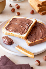 Sandwich with chocolate paste . Breakfast. Vegetarian food.