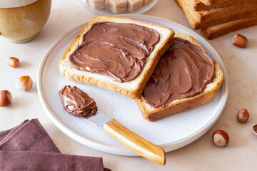 Sandwich with chocolate paste . Breakfast. Vegetarian food.