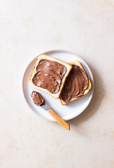 Sandwich with chocolate paste . Breakfast. Vegetarian food.