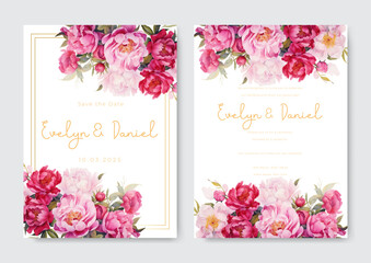 Fototapeta na wymiar Elegant watercolor cherry blossom wedding invitation template