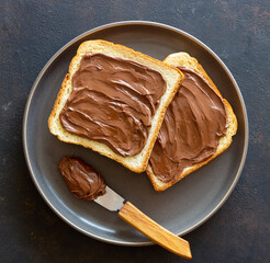 Sandwich with chocolate paste . Breakfast. Vegetarian food.