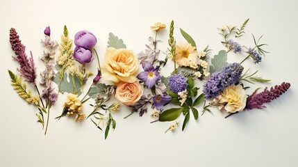 Victorian Garden Flowers Arranged Diagonally: With ample negative space for inscriptions on a cream-colored background