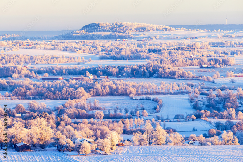 Sticker Rural landscape view at the winter