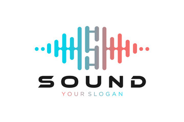 Pulse music player logo element. Logo template electronic music, equalizer, store, audio wave logo concept.