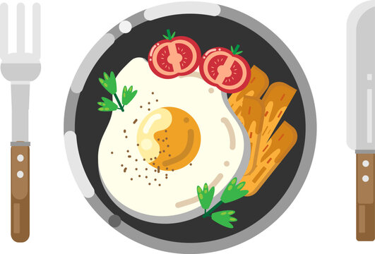 Vector Food Icons Pack.Breakfast digital clip art featuring coffee/tea, bread, toast, big breakfast set, frying pan with egg 