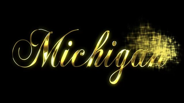 Gold metallic text revealed by disappearing and flickering stars for MICHIGAN