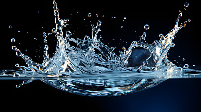 AIによる水面が波打つ様子を横から見た、水しぶきと共に
