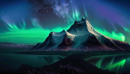 tallest mountain in the world at night with the northern lights generative AI - obrazy, fototapety, plakaty