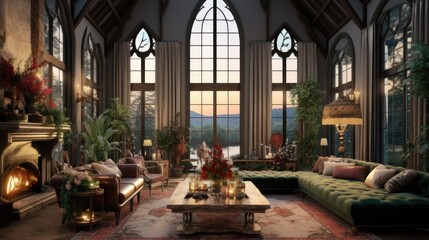 A living room filled with furniture and a fire place