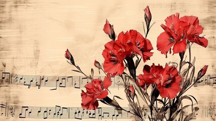 Retro Carnations on a Music Sheet