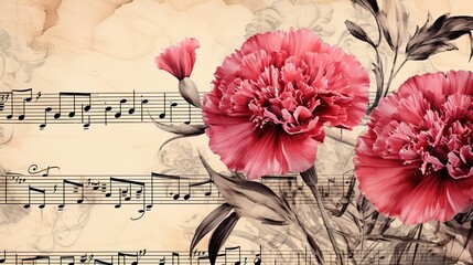 Retro Carnations on a Music Sheet