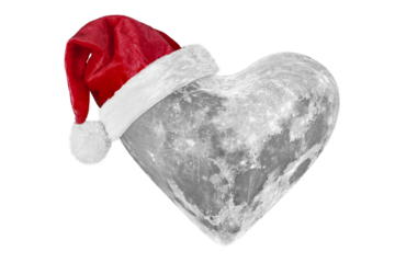 moon with a Santa Claus hat for Christmas on a transparent background in PNG format