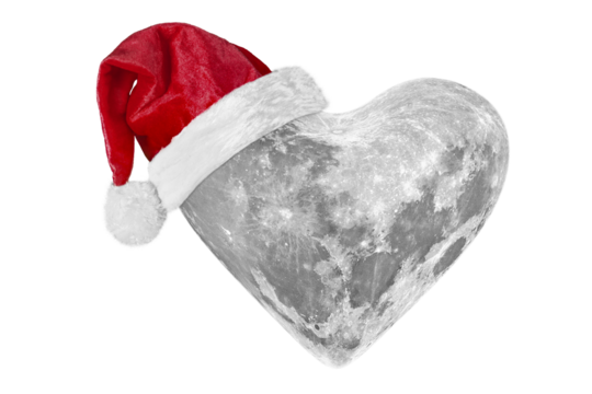 moon with a Santa Claus hat for Christmas on a transparent background in PNG format